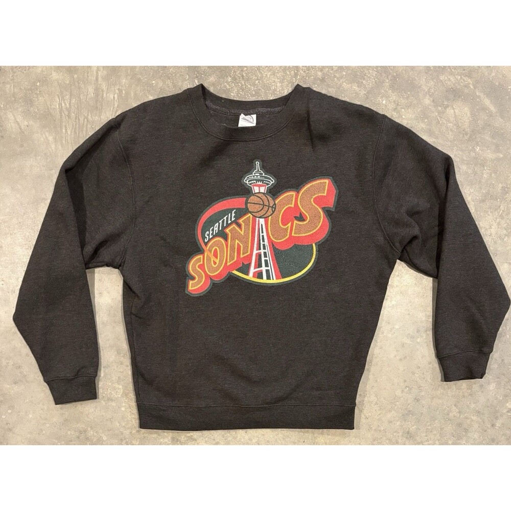 Vintage Seattle Sonics Delta Fleece Dark Gray Crewneck Sweatshirt Adult Large
